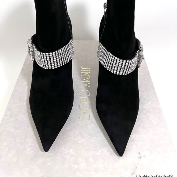 Jimmy Choo Kaza Suede Crystal-Buckle Booties size 39.5/US 9 Authentic - Picture 5 of 8